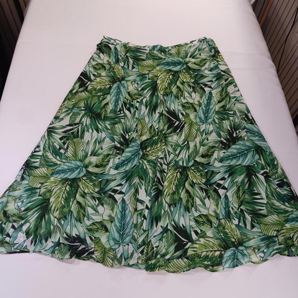 Roz & Ali Women's Green Floral Leaf A-Line Pull-On Skirt Size 1X